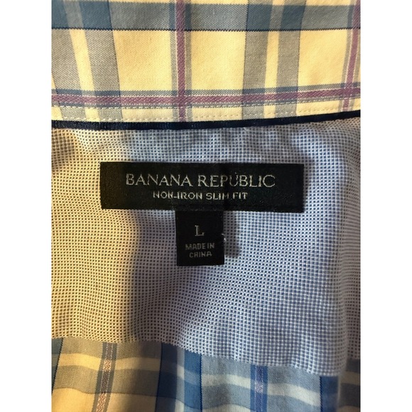 Banana Republic Non-Iron Slim Fit Mens Large Plaid Dress Shirt Cotton - Picture 4 of 9